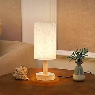 Minimalist Wood Base Table Lamp Fabric Linen Shade