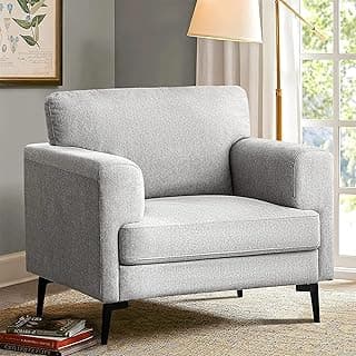 CDCASA Accent Chair, Linen Fabric Oversized Mid Century Modern Chair in Light Gray