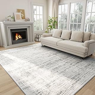 8x10 Washable Area Rug in Light Gray Abstract Modern
