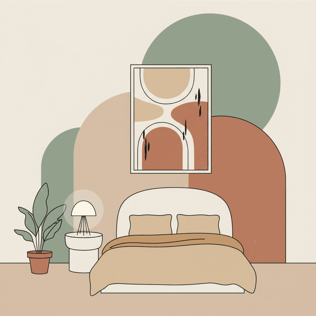 Minimalist abstract bedroom interior design illustration